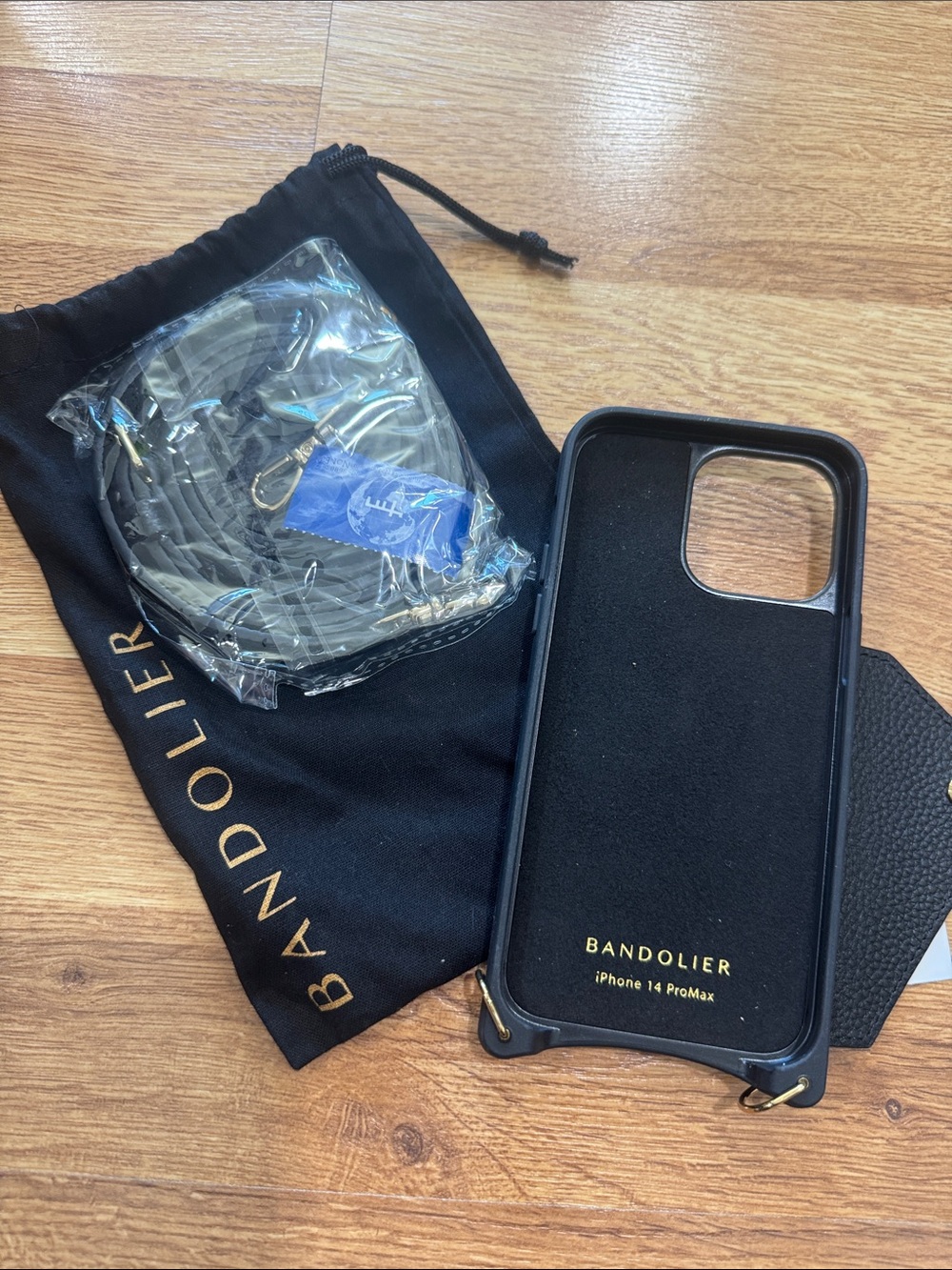 Bandolier Black Leather iPhone 14 Pro Max Crossbody Case with Strap